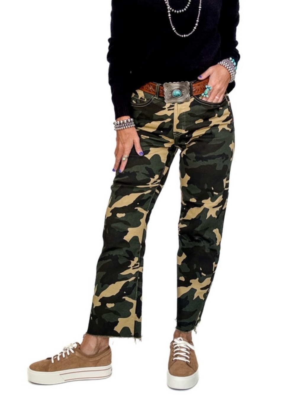 Lucky & Blessed Green Camo Ankle Jeans